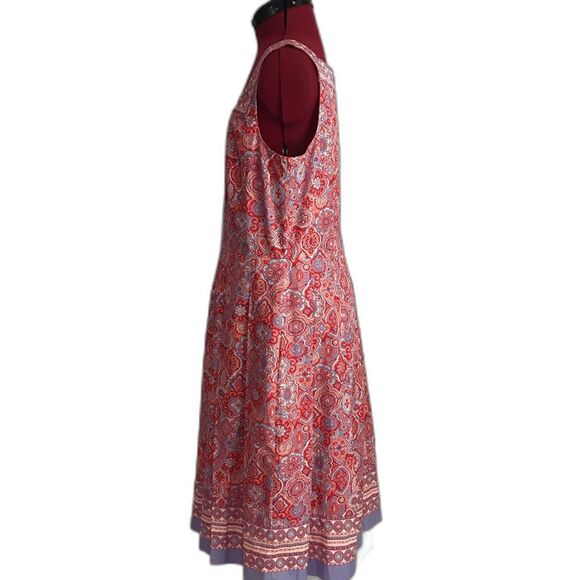 Talbots Medallion Fit & Flare Midi Dress Women's Size 10 Red & Blue Paisley - Picture 5 of 12